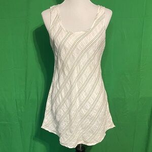 Women's Flax Sleeveless Scoop Neck Tank top - White with  Green Stripes